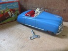1950s Schuco Radio 4012 Wind Up Convertible Blue Tin Toy Musical Car W key 6 