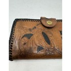 Vtg 70s Tooled Leather Wallet Kisslock Coin Purse Horse Check Retro Rare Western