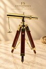Vintage Brass Nautical Telescope 5x Spyglass On Wooden Tripod Classic Decor