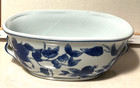 Chinese Planter Oval Fruit   Leaves Blue   White Porcelain  10 1 2    X 6    Vintage
