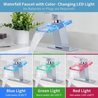 Chrome Led Bathroom Sink Faucet 3 Colors Waterfall Glass Spout Vanity Mixer Tap