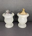 Vintage Frosted Satin Glass Tabletop Cigarette Lighter Set Brass Crome