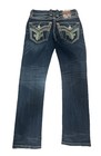 Mens Rock Revival Jean Rufus Straight Leg Blue Wash White Green Stitch Nwt