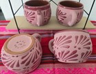 Pink Talavera Style Mexican Pottery Mugs  Hand Painted Design  Made In Mexico
