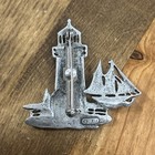  jj  Jonette Jewelry Silver Pewter Ocean Lighthouse  Sailboat Lapel Pin Brooch