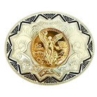 Western Rodeo Silver Black Golden Stallion Design Fashion Cowboy Belt Buckle