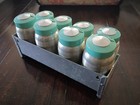 Vintage Mid Century Kromex Turquoise Spice Jars With Rack Mcm Rare Seafoam 50s
