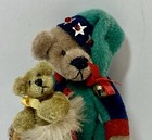 Rare Vintage Teddy Hermann Miniature Jester Bear With Baby Bear In Stocking 3   