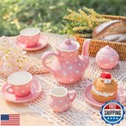 Tuzt Porcelain Tea Party Set For Little Girls  Kids  Toddlers - 13pcs Pink He