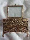Vintage Hollywood Regency Style Ormolu Gold Filigree Beveled Glass Jewelry Box