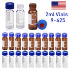 100pcs 2ml Sampler Vials 9-425 Amber clear Vial W blue Screw Caps Writing Patch