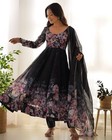 Women Black Floral Anarkali Gown Party Wear Long Dress Dupatta Set For Women