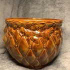 Mccoy Art Pottery Jardiniere Quilted Diamond   Leaves Double Sided Brown   Gold