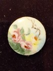 Antique Hand Painted Pink   Yellow Roses Flowers 6 Round Porcelain Button Framed