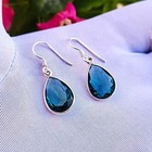 Crystal Blue Green Topaz Dangle Earrings  Sterling Silver Teardrop Jewelry