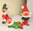 Vintage Christmas Elves Gnome Figurines Set Of 3 Painted Ceramic O4