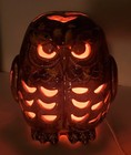 Vintage 1970s Owl Glazed Cut Out Ceramic Light Up Lamp Splatter Glaze 7 5  H