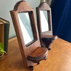 Vintage Wooden Wall Sconce Mirror Shelf Set Of 2 Dark Honey Stain Rustic Decor