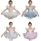 Kids Girls Dancewear Cuffs Tutu Dress Shiny Costume Swan Lake Ballet Dresses