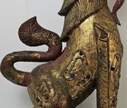 Antique Thai Hand Carved Gilded Wood Singha Lion Guardian Statue
