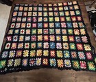 Granny Square Afghan Throw Blanket Black Pink Purple Green 45x60    Handmade Vtg