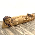 Folk Art Hand Carved Laying Mermaid Statue With Painted Finish