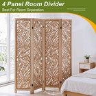 4 Panel Wood Room Dividers Folding Carved Partition Privacy Screens Freestanding