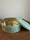 Vintage Dahar Oval Shaped Tin Box Aqua  Brown  White With Lid 6   