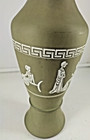 Vintage Green Grecian Bud Vase 11    Tall White Greek Ladies Lounging Great Cond 