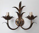Vintage French Tole Foliage Pair Wall Sconces Fixture 2 Lights Toleware