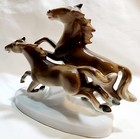 Vintage Grafenthal Porcelain Brown Horses Made In Germany  7517