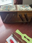 Vintage Wooden tapestry  Accordion Sewing Box With Vintage Notions