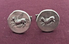 Vintage Sterling Silver Pegasus Greek Coin Cufflinks C  1970s With Patent Mark