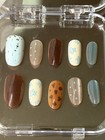 Small Oval Press-on Nails Brown Blue Patterned Flowers Animal Full Cover