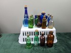 18 Vintage Mini Glass Bottles Green Blue Amber Purple Liberty Fish Root Bitters