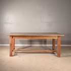 Antique French Rustic Wood Farmhouse Dining Work Table With Stretcher Base