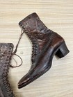 Antique Victorian Edwardian Boots Womens Worn Brown Leather Lace Up Read