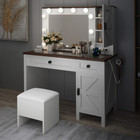 42   Glass Tabletop Makeup Vanity Desk With Mirror   Lights Big Vanity Set