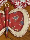 Vtg Butterfly Pot Holder Hankies Crocheted Flower Edges Red White Handmade Retro