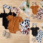 Toddler Infant Baby Girl Print Outfits Short Sleeve Bodysuit Flared Pants Set