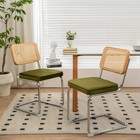 Set Of 2 Mid-century Modern Rattan Dining Chairs Upholstered Accent Side Chairs