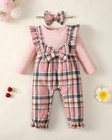 3-6 Months Girl Clothes Baby Girl Fall Outfits Long Sleeve Jumpsuit Pink Plaid