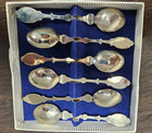 Vtg Dezet 90 Holland Silver Plate Spoons Set 6 Delft Blue Windmill Boxed