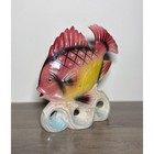Vintage Ceramic Double Fish Figurine Japan Hand Painted Tropical Mcm