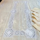 Vtg Cream Linen Tablecloth 5 Napkins Set Lace Insertion Antique 65x106 15x15