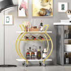 White Gold Marble Top Rolling Bar Cart Shelves Wine Rack Glass Holder Storage
