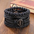 Vintage Black Bead Leather Bracelet Bangles Multilayer Men Fashion Jewelry 2021