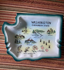 Vtg Washington State Shaped W  Landmarks Souvenir Trinket   Ashtray Dish  8 1 2 