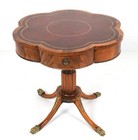 Rare Antique Regency Style Scalloped Mahogany Drum Table With Leather Top