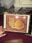 Trio Of Vintage Cat Art Prints In Frames- Orange  Calico  Tabby
